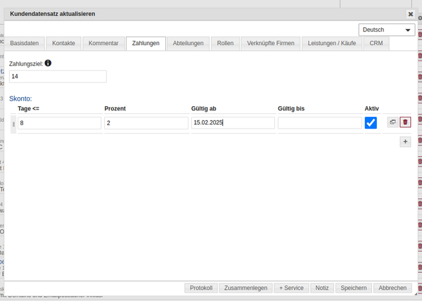 Kundendaten Zahlungsfristen Kundendaten Zahlungsfristen
