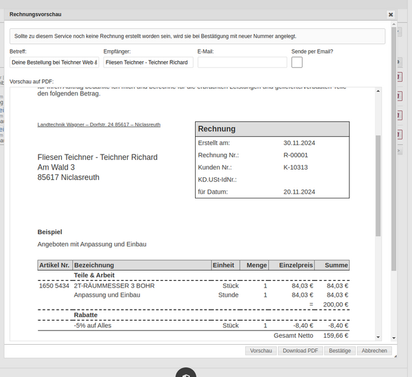 Rechnungsvorschau + Versand Rechnungsvorschau + Versand
