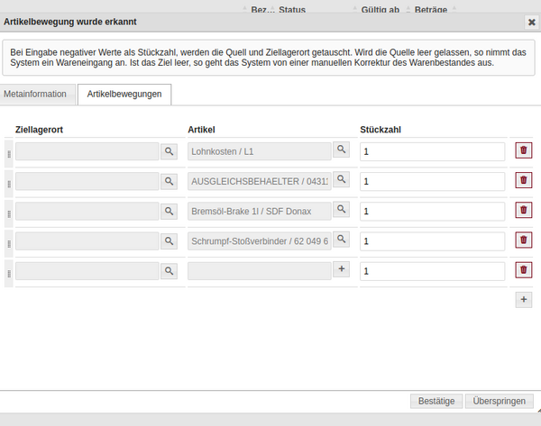 Rechnung importieren - Warenbewegungen erkannt Rechnung importieren - Warenbewegungen erkannt