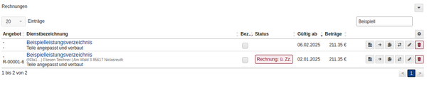 Kopierte Leistung in Liste Kopierte Leistung in Liste