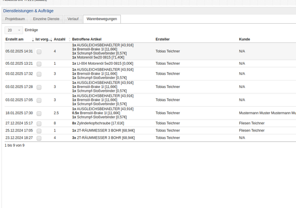 Erkannte Warenbewegungen Erkannte Warenbewegungen