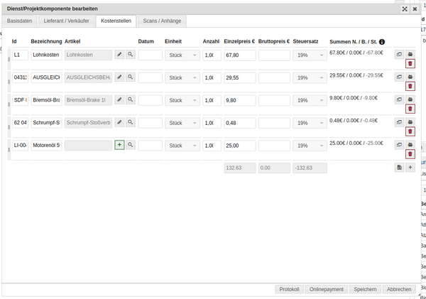 Importierte Rechnung - Kostenstellen Importierte Rechnung - Kostenstellen