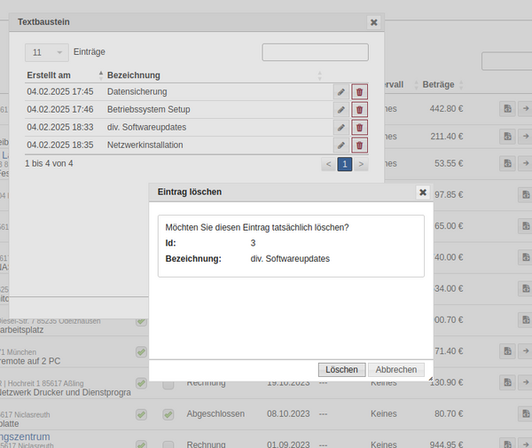 Textbaustein löschen mit Bestätigung Textbaustein löschen mit Bestätigung