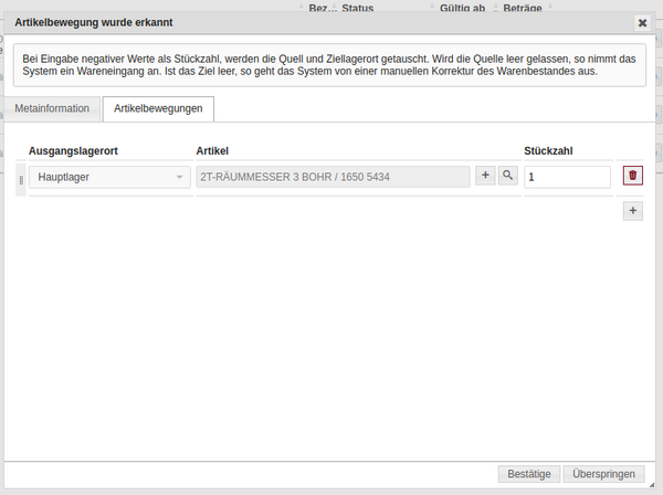Erledigt - Artikelbewegung erfassen Erledigt - Artikelbewegung erfassen