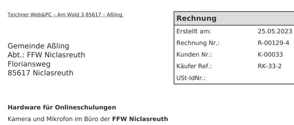 Zweigstelle, Abteilung im Rechnungskopf Zweigstelle, Abteilung im Rechnungskopf