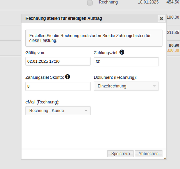 Status - Rechnung stellen Status - Rechnung stellen