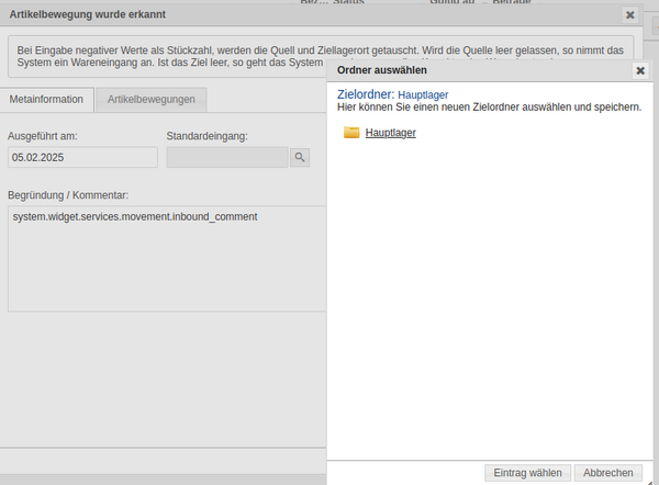 Standardlagerort oder Einzelplatz wählen Standardlagerort oder Einzelplatz wählen