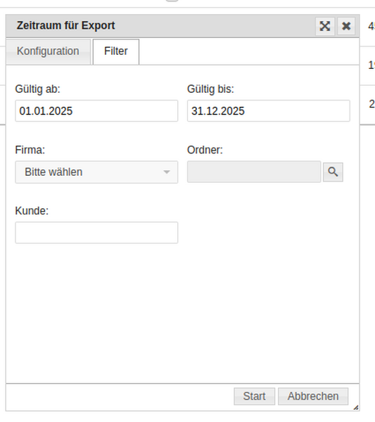 Rechnungen Exportieren - Filterkriterien Rechnungen Exportieren - Filterkriterien