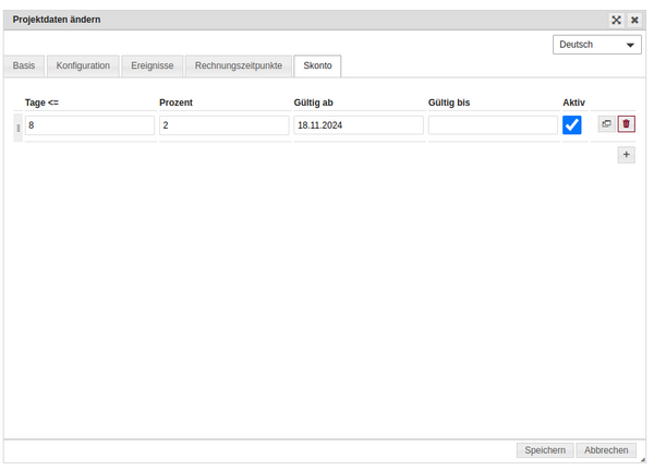 Projekt - Skontoeinstellung Projekt - Skontoeinstellung