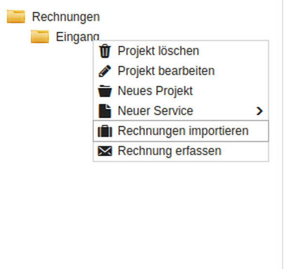 Rechnung importieren - Kontextmenu Rechtsklick Rechnung importieren - Kontextmenu Rechtsklick