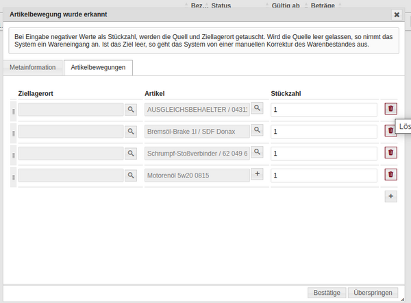 Rechnung importieren - Einlagerung ausführen Rechnung importieren - Einlagerung ausführen