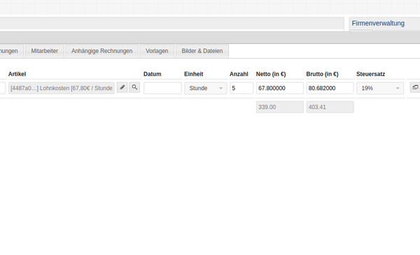Kosten aus Artikel, Vorlage Kosten aus Artikel, Vorlage