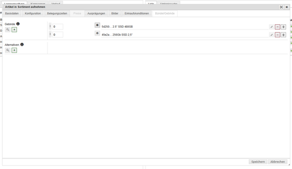Lager - Artikel Zusatzfür Webshop - Gebinde 1 Lager - Artikel Zusatzfür Webshop - Gebinde 1