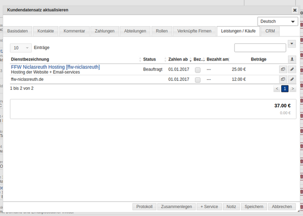 Kundeneinkaufshistorie Kundeneinkaufshistorie